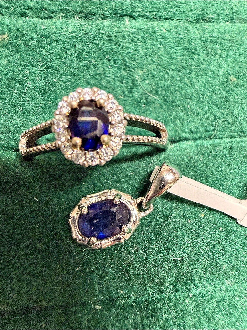 Blue Sapphire-Style Ring size 7 adjustable& Pendant